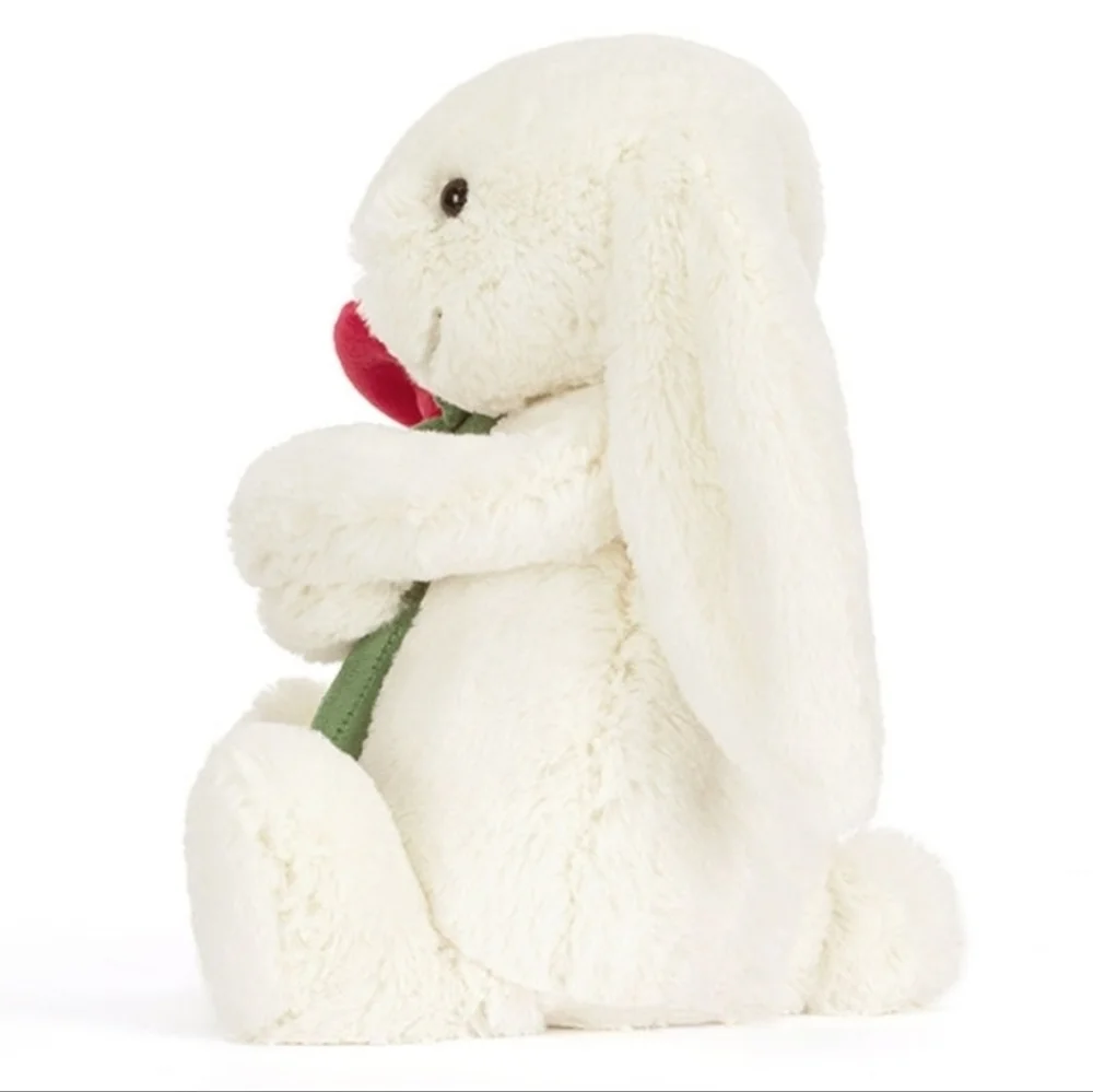 Jellycat Cream Bunny With Rose Soft & Plush 12.2x4.7x3.5" BNWT Authentic - Picture 2 of 7